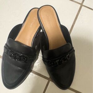 Lane Bryant Black Chain-Trim Slip-On Mules